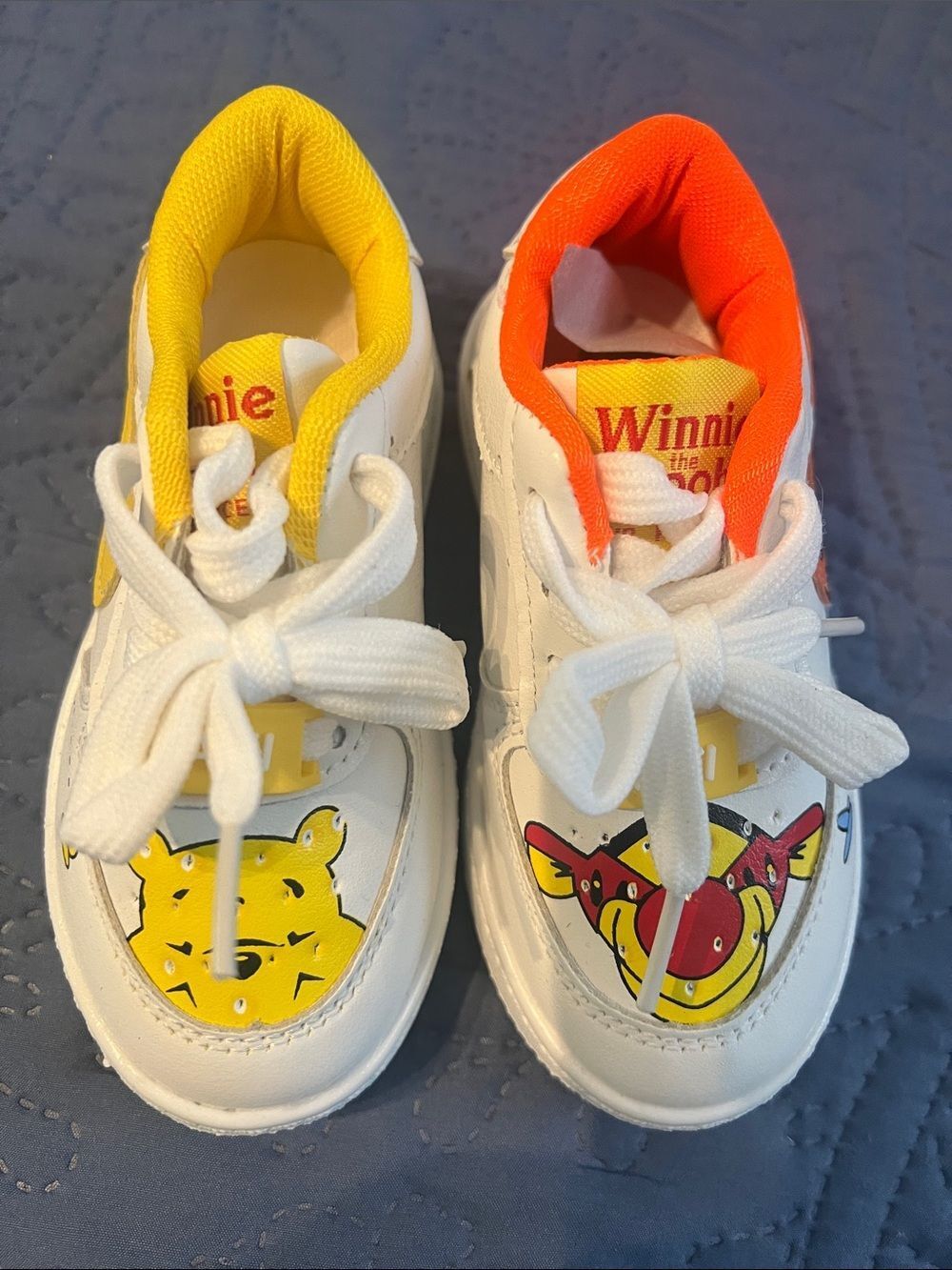 Kids White Winnie the Pooh Character Sneakers with Yellow & Orange Accents